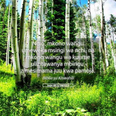 Picture 05 - Isaya 48:13 SWHULB - Ndio, mkono wangu umeweka msingi wa nchi, na - Bible Verse Picture