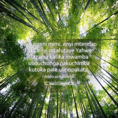 Picture 05 - Isaya 51:1 SWHULB - Nisikilizeni mimi, enyi mtendao haki, enyi - Bible Verse Picture