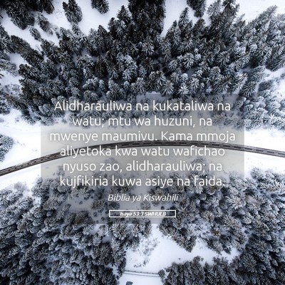 Picture 05 - Isaya 53:3 SWHULB - Alidharauliwa na kukataliwa na watu; mtu wa - Bible Verse Picture