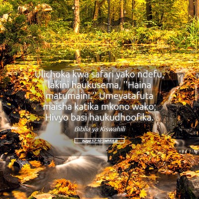 Picture 05 - Isaya 57:10 SWHULB - Ulichoka kwa safari yako ndefu, lakini haukusema, - Bible Verse Picture