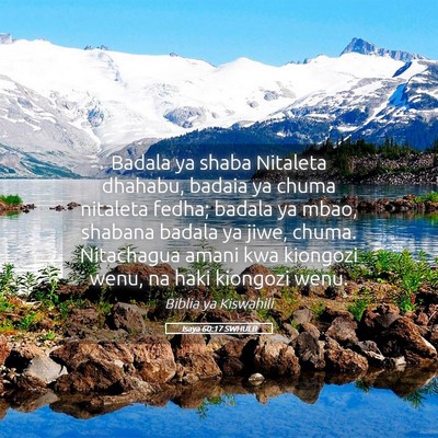 Picture 05 - Isaya 60:17 SWHULB - Badala ya shaba Nitaleta dhahabu, badaia ya chuma - Bible Verse Picture