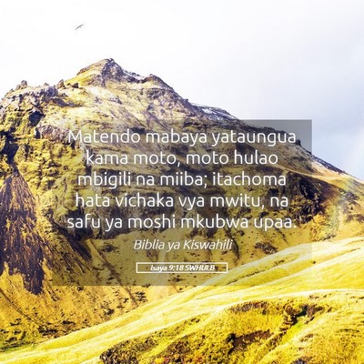 Picture 05 - Isaya 9:18 SWHULB - Matendo mabaya yataungua kama moto, moto hulao - Bible Verse Picture