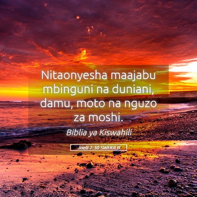 Picture 05 - Joeli 2:30 SWHULB - Nitaonyesha maajabu mbinguni na duniani, damu, - Bible Verse Picture