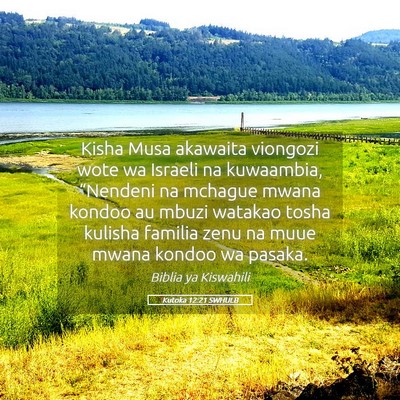 Picture 05 - Kutoka 12:21 SWHULB - Kisha Musa akawaita viongozi wote wa Israeli na - Bible Verse Picture