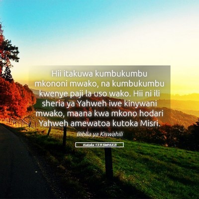 Picture 05 - Kutoka 13:9 SWHULB - Hii itakuwa kumbukumbu mkononi mwako, na - Bible Verse Picture