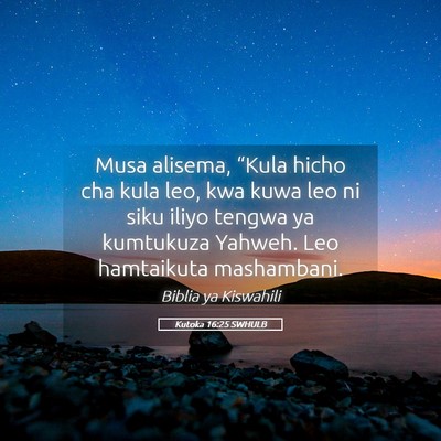 Picture 05 - Kutoka 16:25 SWHULB - Musa alisema, “Kula hicho cha kula leo, kwa - Bible Verse Picture