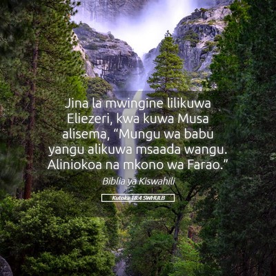 Picture 05 - Kutoka 18:4 SWHULB - Jina la mwingine lilikuwa Eliezeri, kwa kuwa Musa - Bible Verse Picture