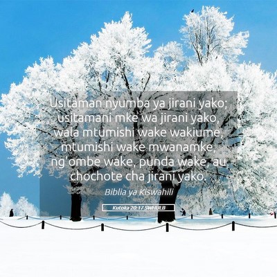 Picture 05 - Kutoka 20:17 SWHULB - Usitaman nyumba ya jirani yako; usitamani mke wa - Bible Verse Picture