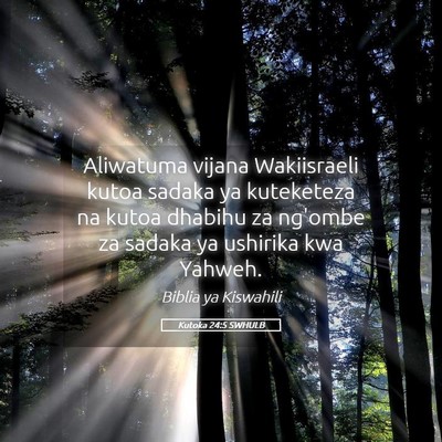 Picture 05 - Kutoka 24:5 SWHULB - Aliwatuma vijana Wakiisraeli kutoa sadaka ya - Bible Verse Picture