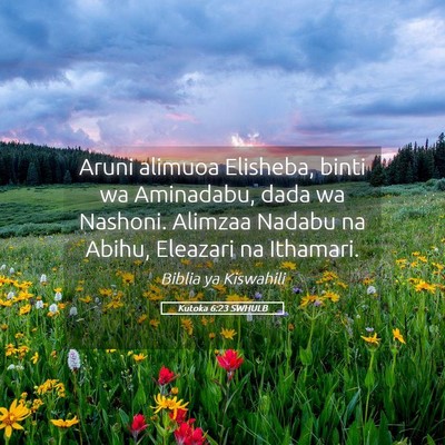 Picture 05 - Kutoka 6:23 SWHULB - Aruni alimuoa Elisheba, binti wa Aminadabu, dada - Bible Verse Picture
