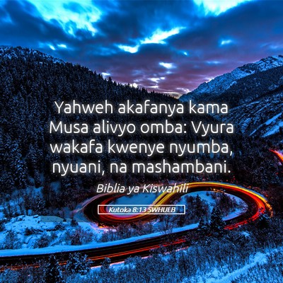 Picture 05 - Kutoka 8:13 SWHULB - Yahweh akafanya kama Musa alivyo omba: Vyura - Bible Verse Picture