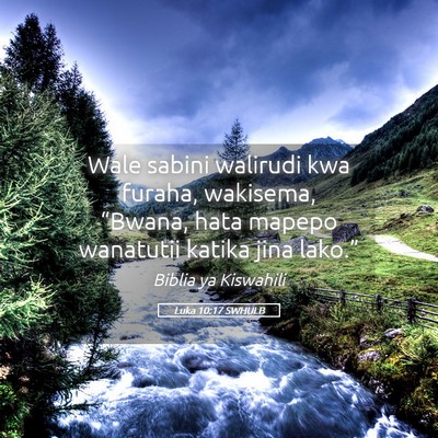 Picture 05 - Luka 10:17 SWHULB - Wale sabini walirudi kwa furaha, wakisema, - Bible Verse Picture
