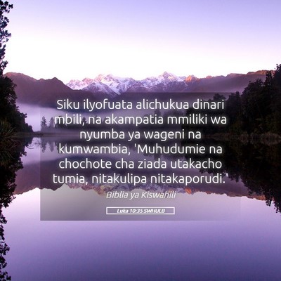 Picture 05 - Luka 10:35 SWHULB - Siku ilyofuata alichukua dinari mbili, na - Bible Verse Picture