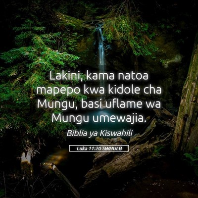 Picture 05 - Luka 11:20 SWHULB - Lakini, kama natoa mapepo kwa kidole cha Mungu, - Bible Verse Picture