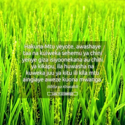 Picture 05 - Luka 11:33 SWHULB - Hakuna Mtu yeyote, awashaye taa na kuiweka sehemu - Bible Verse Picture