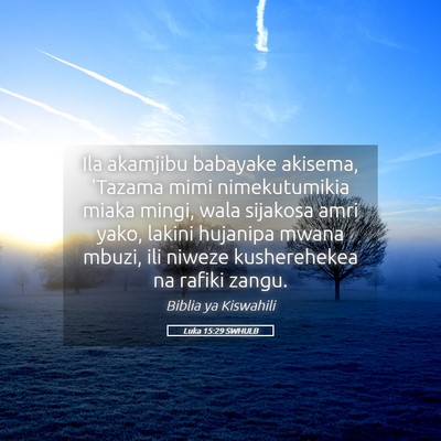 Picture 05 - Luka 15:29 SWHULB - Ila akamjibu babayake akisema, 'Tazama mimi - Bible Verse Picture