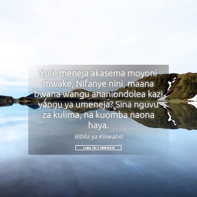 Picture 05 - Luka 16:3 SWHULB - Yule meneja akasema moyoni mwake, Nifanye nini, - Bible Verse Picture