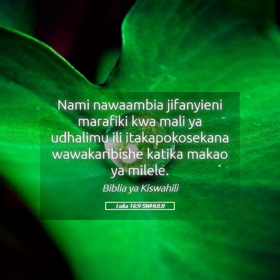 Picture 05 - Luka 16:9 SWHULB - Nami nawaambia jifanyieni marafiki kwa mali ya - Bible Verse Picture