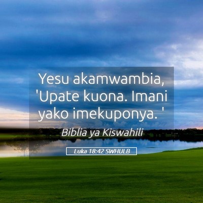 Picture 05 - Luka 18:42 SWHULB - Yesu akamwambia, 'Upate kuona. Imani yako - Bible Verse Picture