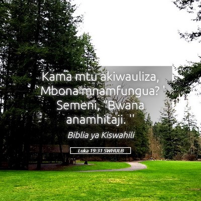 Picture 05 - Luka 19:31 SWHULB - Kama mtu akiwauliza, `Mbona mnamfungua? ' Semeni, - Bible Verse Picture