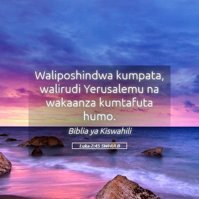 Picture 05 - Luka 2:45 SWHULB - Waliposhindwa kumpata, walirudi Yerusalemu na - Bible Verse Picture