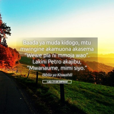 Picture 05 - Luka 22:58 SWHULB - Baada ya muda kidogo, mtu mwingine akamuona - Bible Verse Picture