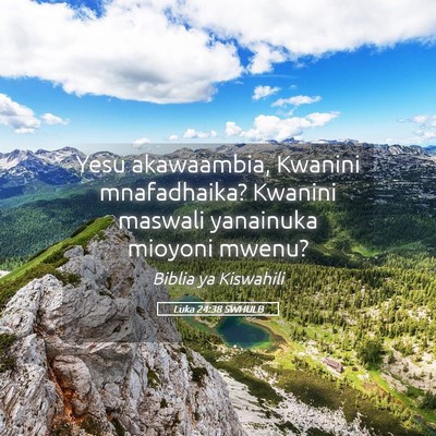 Picture 05 - Luka 24:38 SWHULB - Yesu akawaambia, Kwanini mnafadhaika? Kwanini - Bible Verse Picture