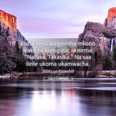 Picture 05 - Luka 5:13 SWHULB - Kisha Yesu alinyoosha mkono wake na kumgusa, - Bible Verse Picture