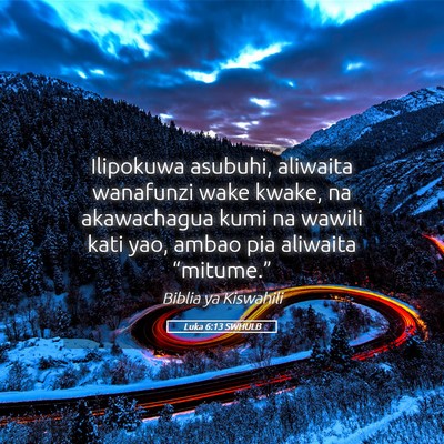 Picture 05 - Luka 6:13 SWHULB - Ilipokuwa asubuhi, aliwaita wanafunzi wake kwake, - Bible Verse Picture