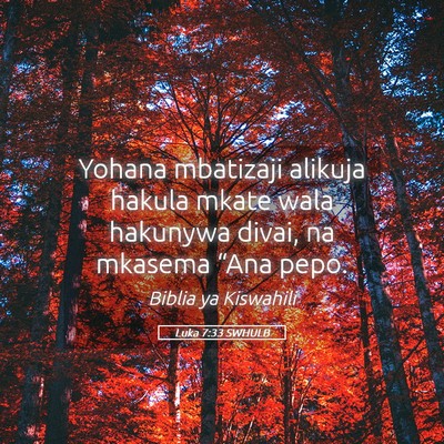 Picture 05 - Luka 7:33 SWHULB - Yohana mbatizaji alikuja hakula mkate wala - Bible Verse Picture