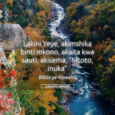 Picture 05 - Luka 8:54 SWHULB - Lakini Yeye, akimshika binti mkono, akaita kwa - Bible Verse Picture