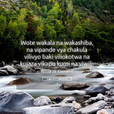 Picture 05 - Luka 9:17 SWHULB - Wote wakala na wakashiba, na vipande vya chakula - Bible Verse Picture