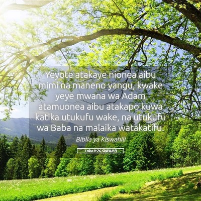 Picture 05 - Luka 9:26 SWHULB - Yeyote atakaye nionea aibu mimi na maneno yangu, - Bible Verse Picture