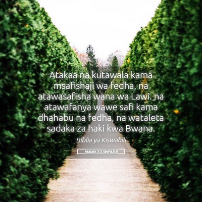 Picture 05 - Malaki 3:3 SWHULB - Atakaa na kutawala kama msafishaji wa fedha, na - Bible Verse Picture