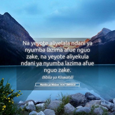 Picture 05 - Mambo ya Walawi 14:47 SWHULB - Na yeyote aliyelala ndani ya nyumba lazima afue - Bible Verse Picture