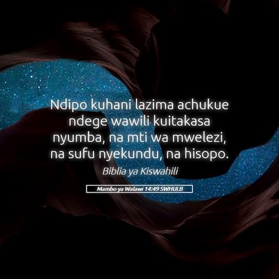 Picture 05 - Mambo ya Walawi 14:49 SWHULB - Ndipo kuhani lazima achukue ndege wawili - Bible Verse Picture