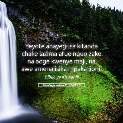 Picture 05 - Mambo ya Walawi 15:5 SWHULB - Yeyote anayegusa kitanda chake lazima afue nguo - Bible Verse Picture