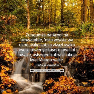 Picture 05 - Mambo ya Walawi 21:17 SWHULB - Zungumza na Aroni na umwambie, 'mtu yeyote wa - Bible Verse Picture