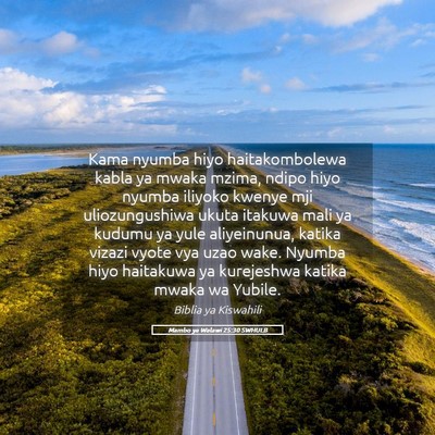 Picture 05 - Mambo ya Walawi 25:30 SWHULB - Kama nyumba hiyo haitakombolewa kabla ya mwaka - Bible Verse Picture