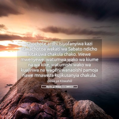 Picture 05 - Mambo ya Walawi 25:6 SWHULB - Chochote ardhi isiyofanyiwa kazi itakachotoa - Bible Verse Picture