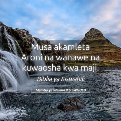 Picture 05 - Mambo ya Walawi 8:6 SWHULB - Musa akamleta Aroni na wanawe na kuwaosha kwa - Bible Verse Picture