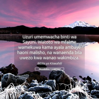 Picture 05 - Maombolezo 1:6 SWHULB - Uzuri umemwacha binti wa Sayuni. Watoto wa mfalme - Bible Verse Picture