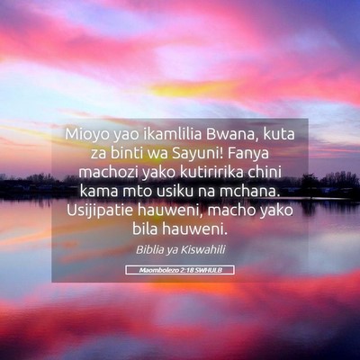 Picture 05 - Maombolezo 2:18 SWHULB - Mioyo yao ikamlilia Bwana, kuta za binti wa - Bible Verse Picture