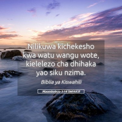 Picture 05 - Maombolezo 3:14 SWHULB - Nilikuwa kichekesho kwa watu wangu wote, - Bible Verse Picture