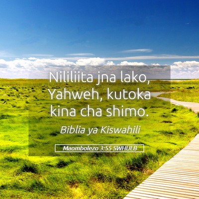 Picture 05 - Maombolezo 3:55 SWHULB - Nililiita jna lako, Yahweh, kutoka kina cha - Bible Verse Picture