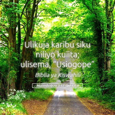 Picture 05 - Maombolezo 3:57 SWHULB - Ulikuja karibu siku niliyo kuiita; ulisema, - Bible Verse Picture