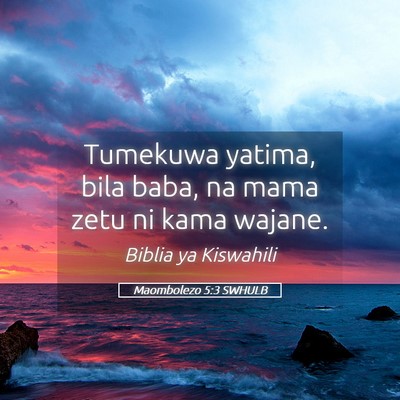 Picture 05 - Maombolezo 5:3 SWHULB - Tumekuwa yatima, bila baba, na mama zetu ni kama - Bible Verse Picture