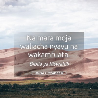 Picture 05 - Marko 1:18 SWHULB - Na mara moja waliacha nyavu na - Bible Verse Picture