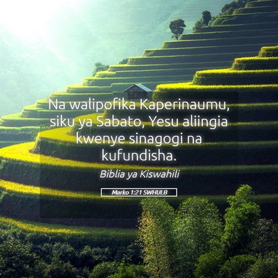Picture 05 - Marko 1:21 SWHULB - Na walipofika Kaperinaumu, siku ya Sabato, Yesu - Bible Verse Picture