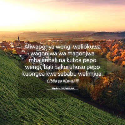 Picture 05 - Marko 1:34 SWHULB - Aliwaponya wengi waliokuwa wagonjwa wa magonjwa - Bible Verse Picture
